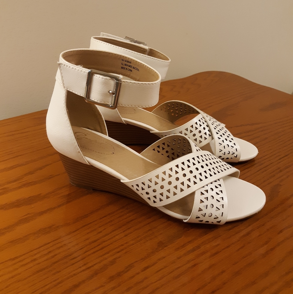 Cato White Wedge Sandals